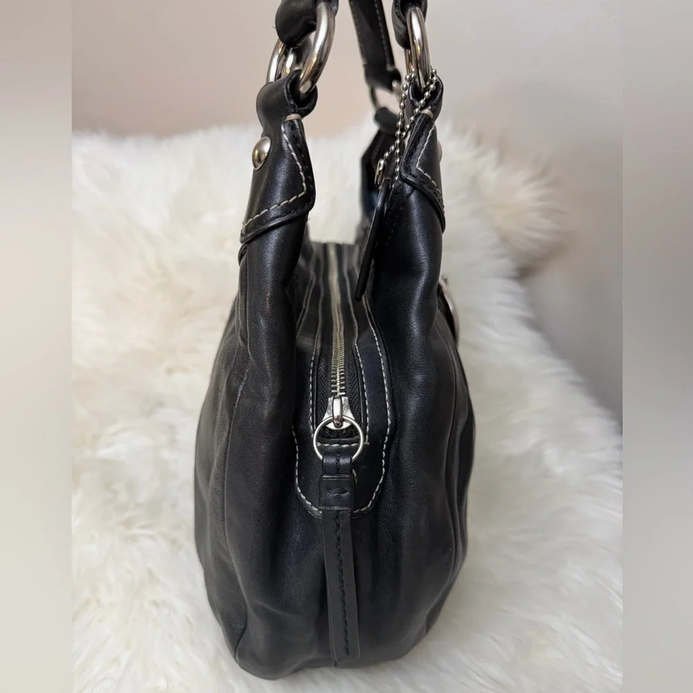 Coach Black Leather Shoulder Bag with Light Blue Interior Lining# F15527